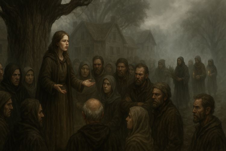 Maelina - Capítulo 6 – O Retorno ou o Fim. O céu estava cinzento no dia em que Elia retornou à vila. O silêncio da floresta a acompanhava,
