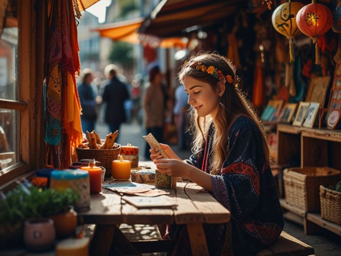 Domingo de Tarot na Feira - Capítulo 8. Aos domingos, a praça da Vila do Cedro se enche de vida. Barracas coloridas oferecem de tudo um pouco