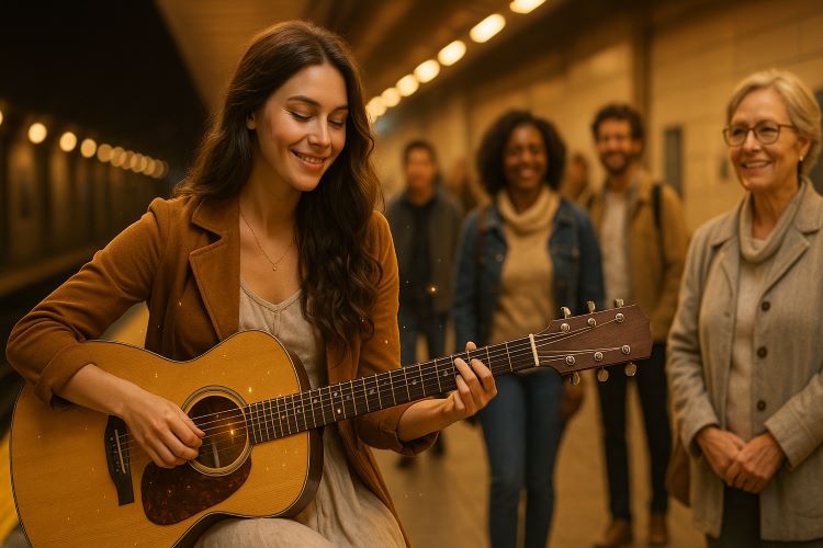 ✦ A Canção que Acalma - Capítulo 24. Nos subterrâneos apressados da cidade, onde os passos ecoam mais alto do que os sentimentos,
