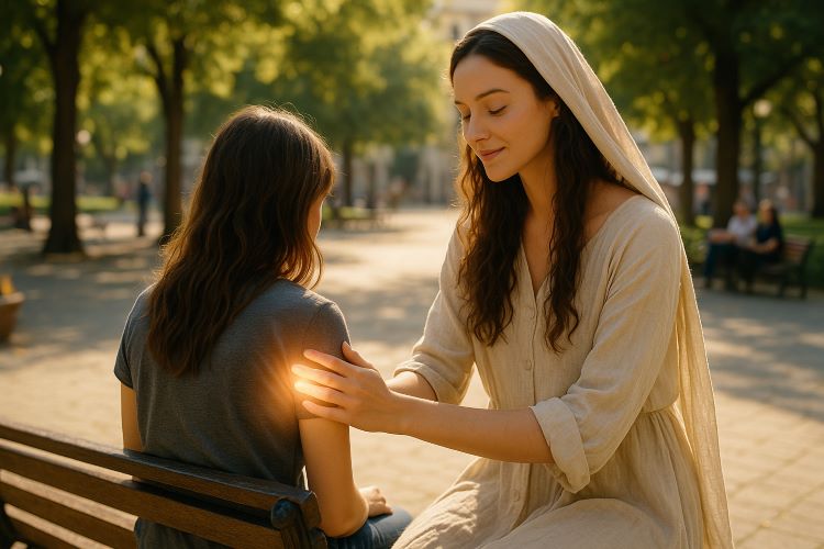 O Toque que Cura - Capítulo 15. Na movimentada praça do bairro, entre os sons dos feirantes, das crianças brincando e das conversas cruzadas