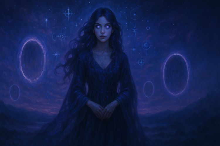 Capítulo III: Nyara – Senhora dos Sonhos e Portais (Elemento: Éter)Nyara nunca soube ao certo se nasceu ou despertou.